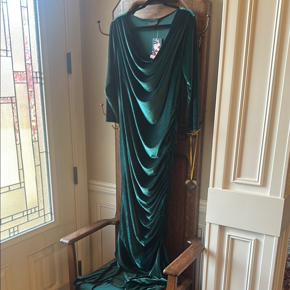 Elegant Green Draped Gown PUG clothing